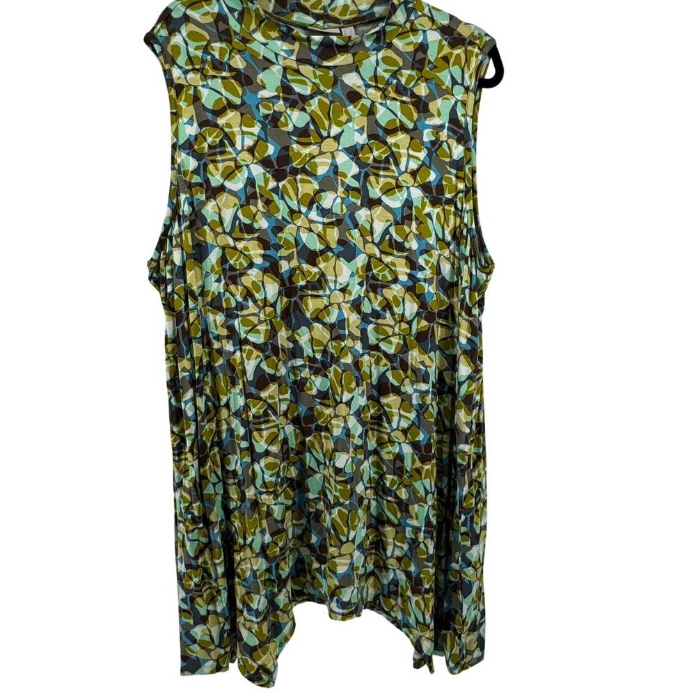 LOGO Layer Lori Goldstein 3X Green Abstract Geometric Sharkbite Tunic Sleeveless
